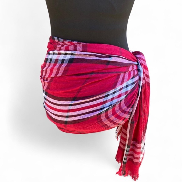 Dark Red Plaid Scarf - Picture 4 of 7